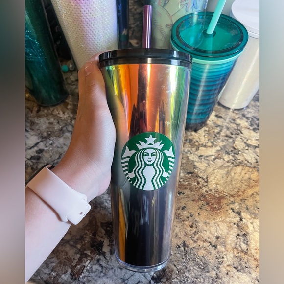 Chrome multi colored 24 Oz Starbucks cup ❤️💛🧡💚💙 - Picture 1 of 1